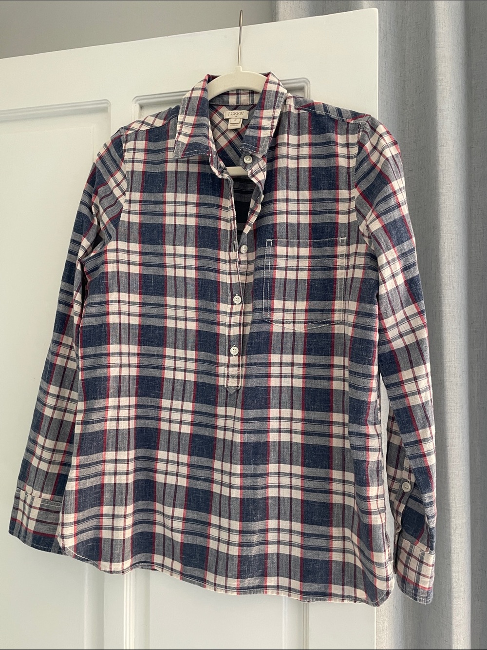 J. Crew Navy, Red & Cream Plaid Button-Up Shirt small